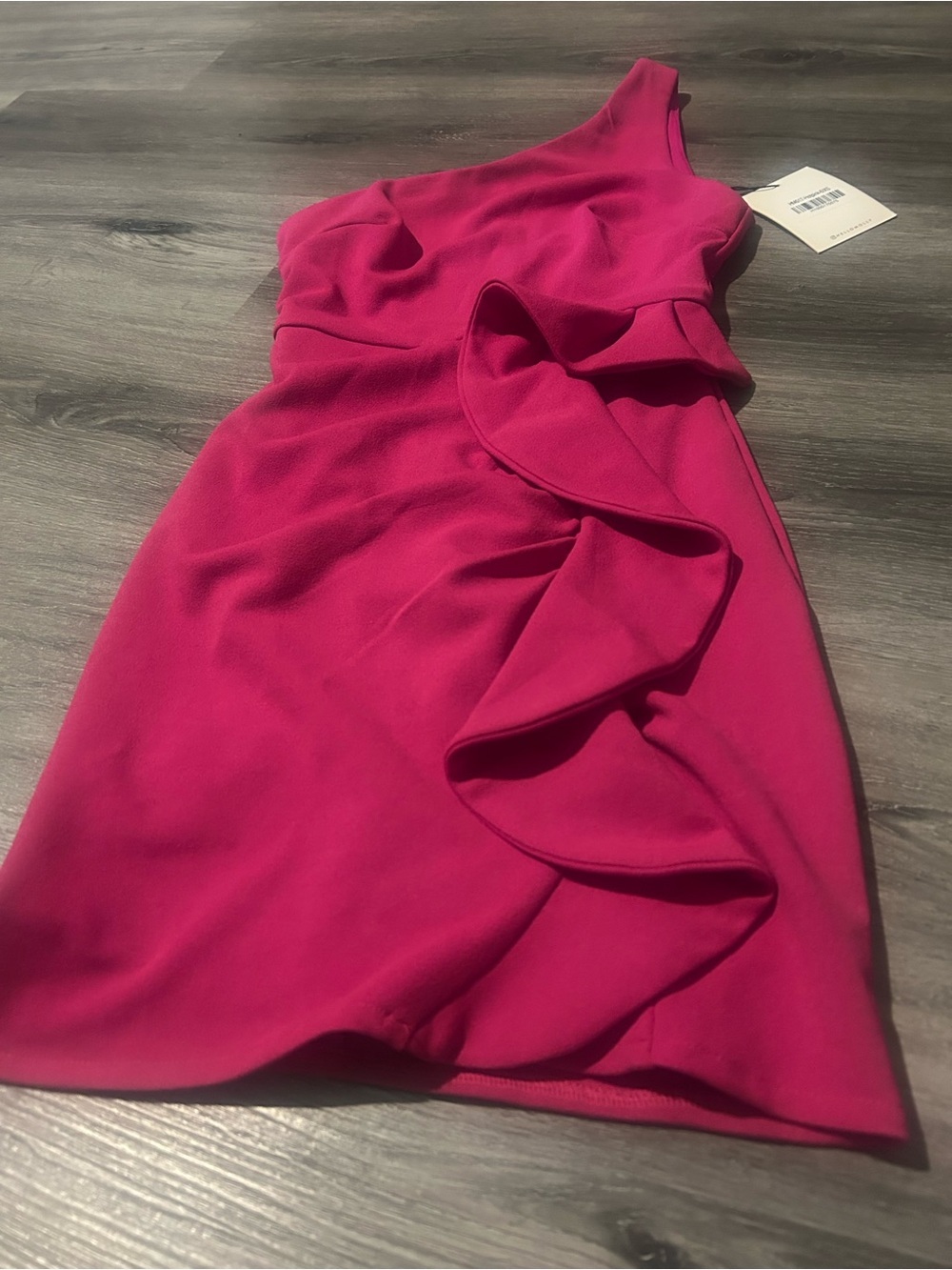 Hello Molly One-Shoulder Ruffle Mini Dress in Fuchsia